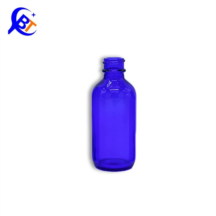 Blue Boston Round Glass Bottle With Dropper