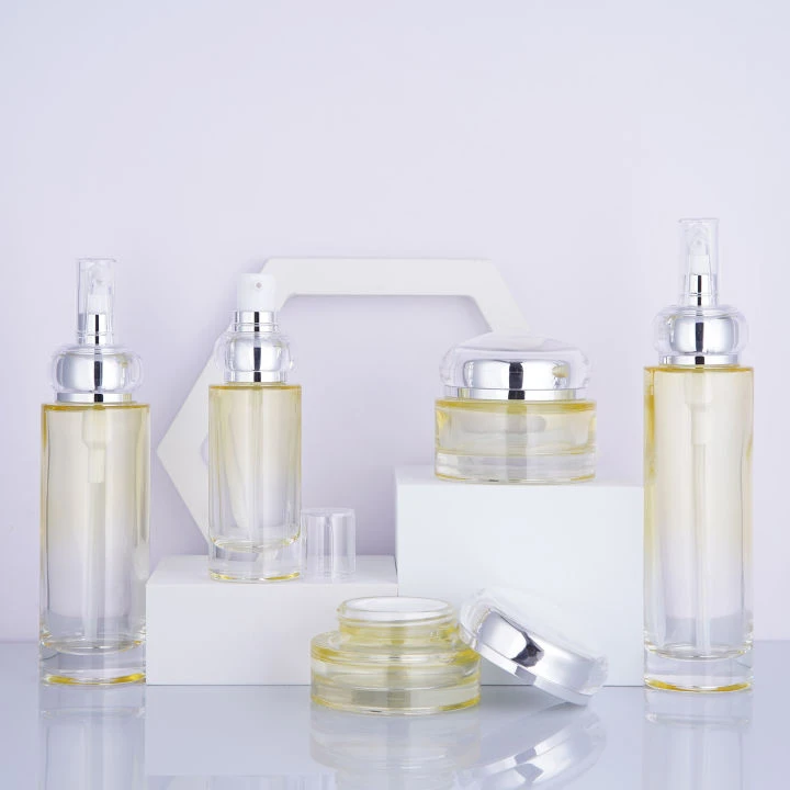 Light Yellow Straight Round Skin Care Bottles And Jars